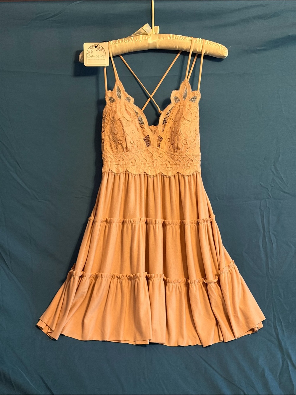 Lace Bodice Tiered Sundress in Blush